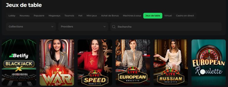 Betify Casino jeux table