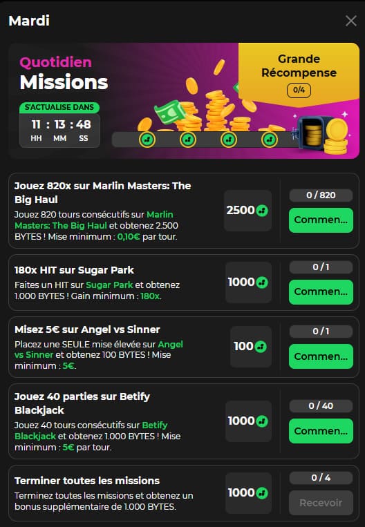 Betify Casino missions
