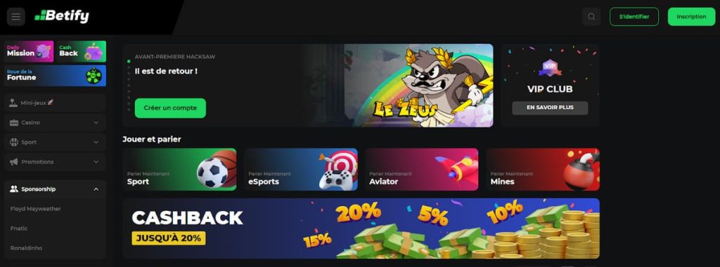 Betify Casino page accueil